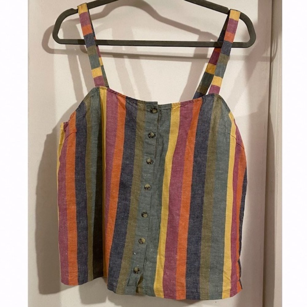 Madewell Women's Large Rainbow Stripe Button Front Tank Top